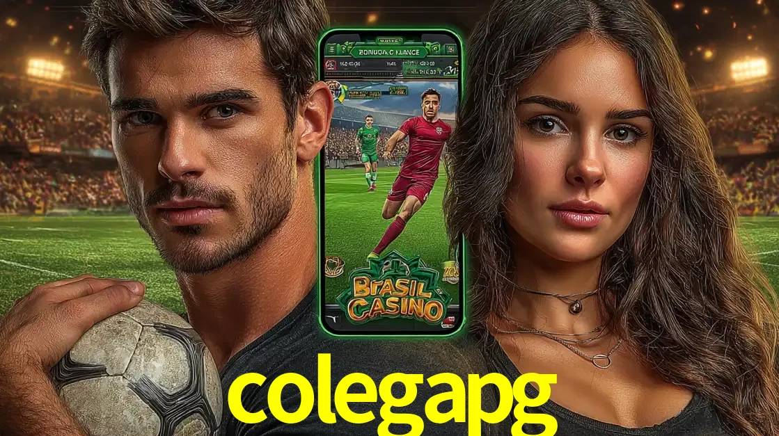 Homem segurando uma bola de futebol e uma mulher ao lado de um smartphone exibindo o jogo de apostas esportivas da colegapg. Faça seu palpite no cassino online.